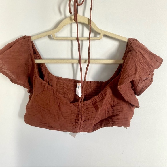 NWT Anthropologie The Jerry Cinched Crop Top Brown Medium - Picture 5 of 10